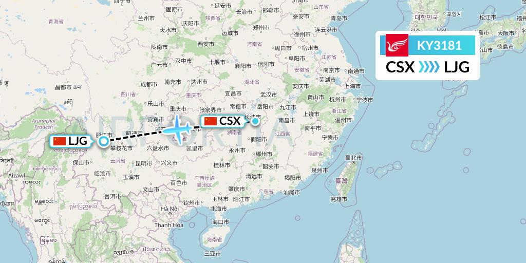 KY3181 Kunming Airlines Flight Map: Changsha to Lijiang