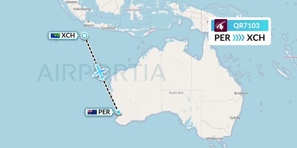 QR7103 Qatar Airways Flight Map: Perth to Christmas Island