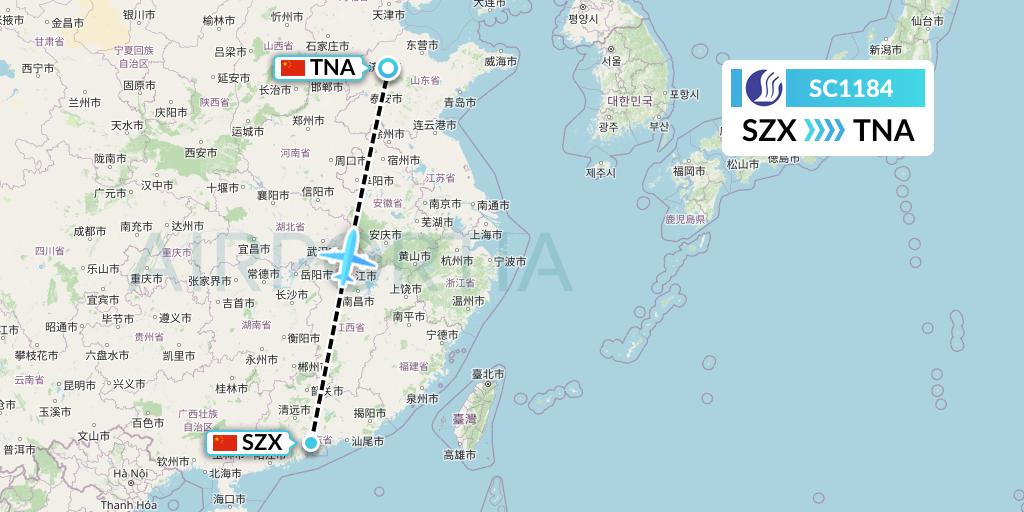 SC1184 Shandong Airlines Flight Map: Shenzhen to Jinan