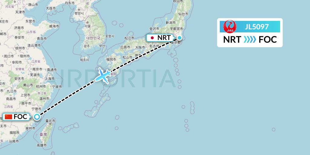 JL5097 Japan Airlines Flight Map: Tokyo to Fuzhou