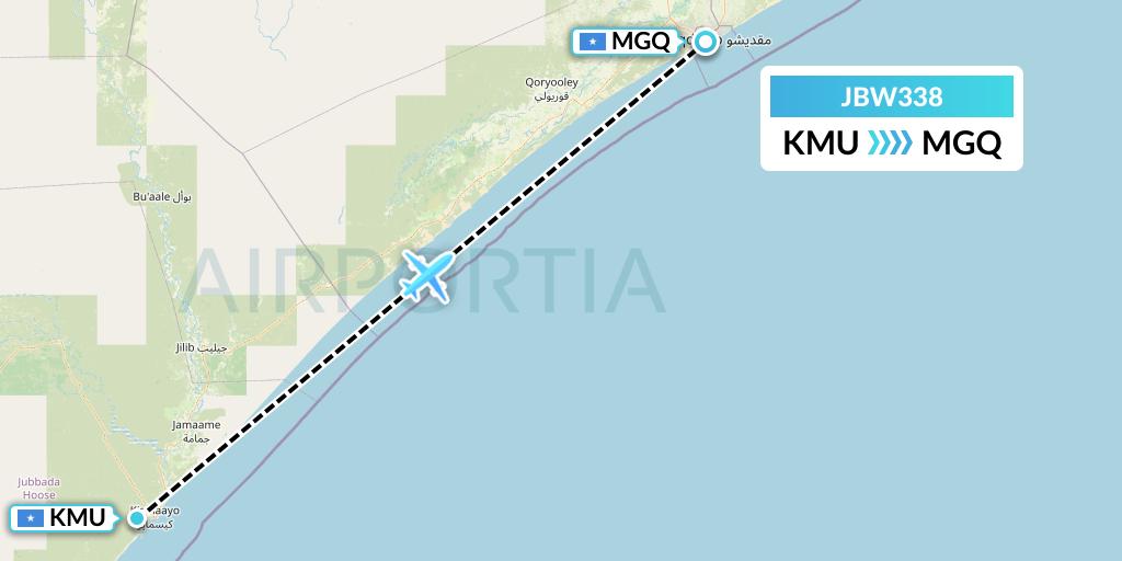 JBW338 Jubba Airways Flight Map: Somalia to Mogadishu