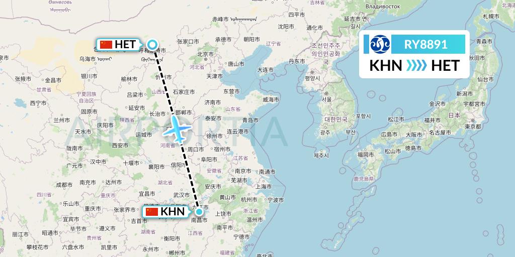RY8891 Jiangxi Air Flight Map: Nanchang to Hohhot