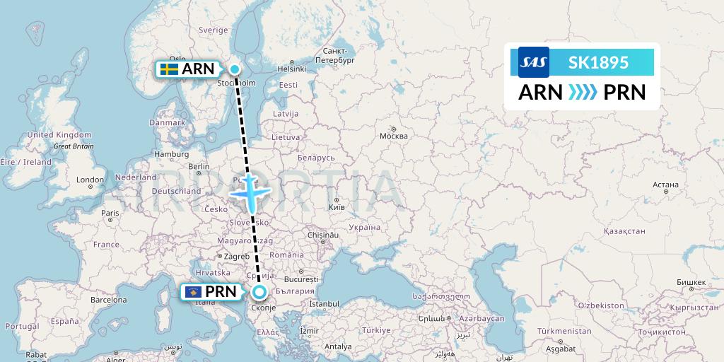 SK1895 SAS Flight Map: Stockholm to Pristina
