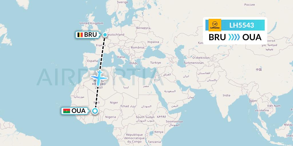 LH5543 Lufthansa Flight Map: Brussels to Ouagadougou