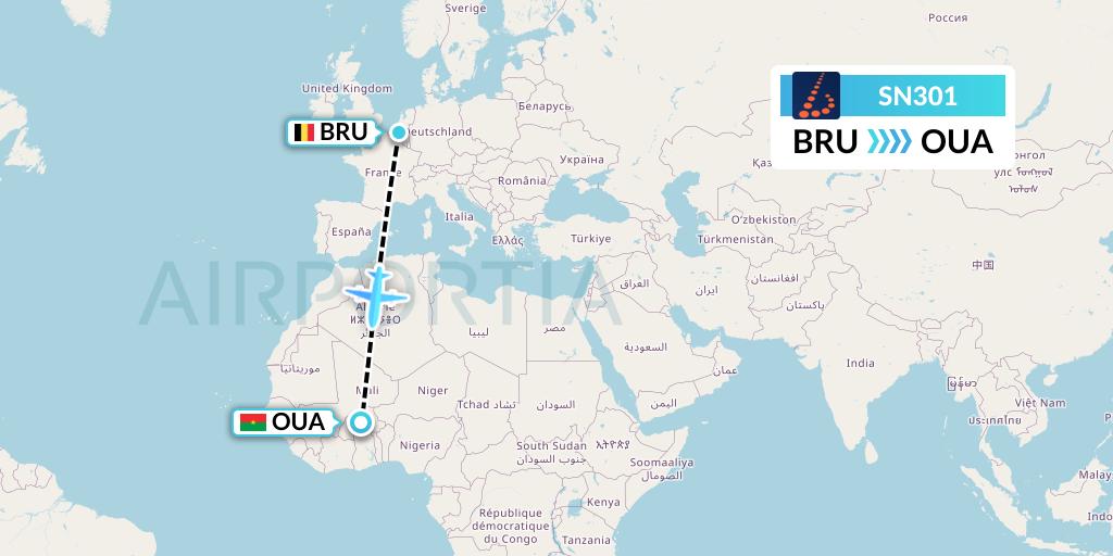 SN301 Brussels Airlines Flight Map: Brussels to Ouagadougou