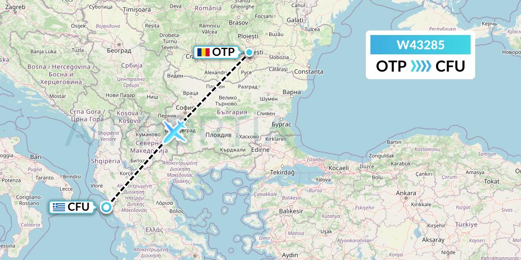 W43285 Wizz Air Malta Flight Map: Bucharest to Corfu