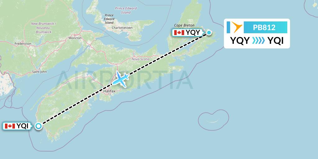 PB812 PAL Airlines Flight Map: Sydney to Yarmouth