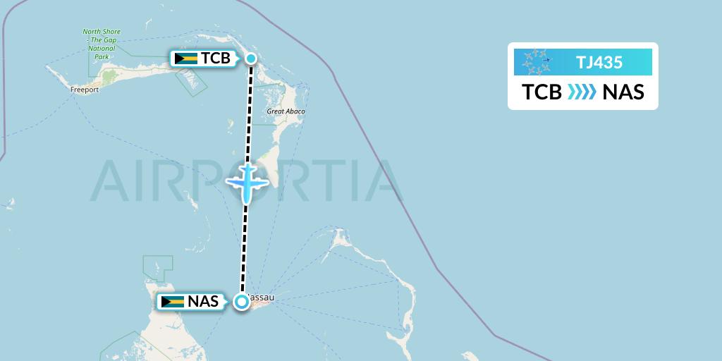 TJ435 Tradewind Aviation Flight Map: Treasure Cay to Nassau