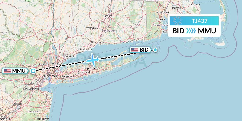 TJ437 Tradewind Aviation Flight Map: Block Island to Morristown