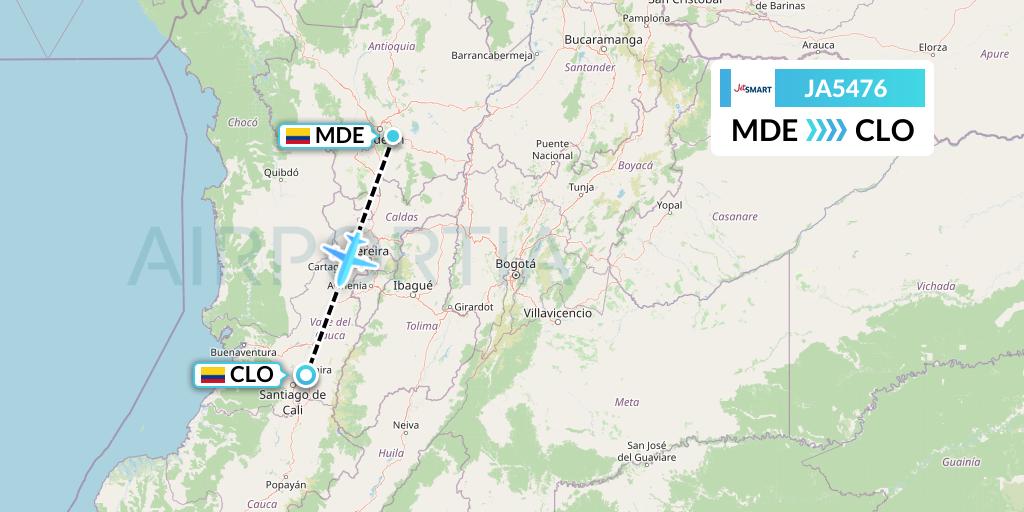 JA5476 JetSMART Flight Map: Medellin to Cali
