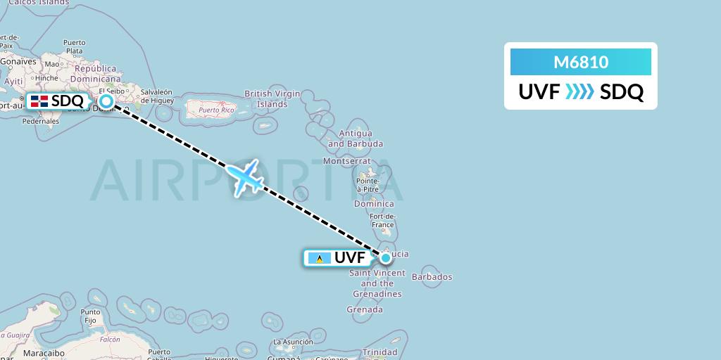 M6810 Amerijet International Flight Map: Vieux Fort to Santo Domingo
