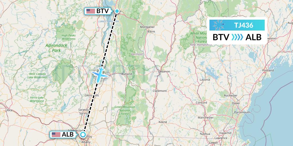 TJ436 Tradewind Aviation Flight Map: Burlington to Albany