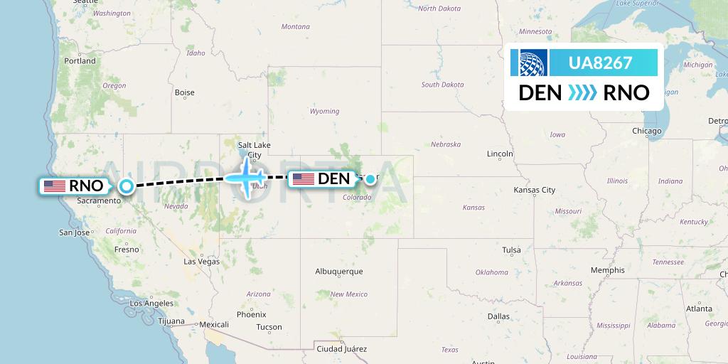 UA8267 United Airlines Flight Map: Denver to Reno