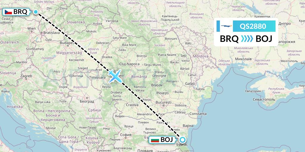 QS2880 Smartwings Flight Map: Brno to Burgas