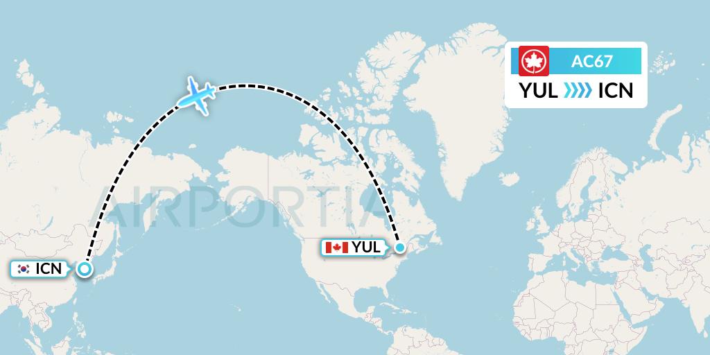 AC67 Air Canada Flight Map: Montreal to Seoul
