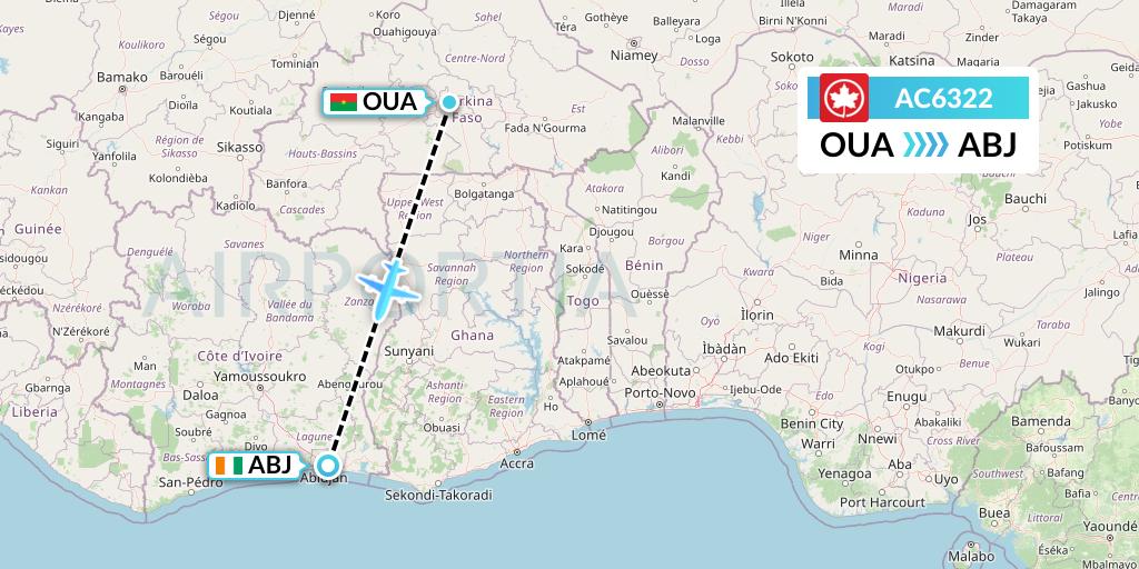 AC6322 Air Canada Flight Map: Ouagadougou to Abidjan