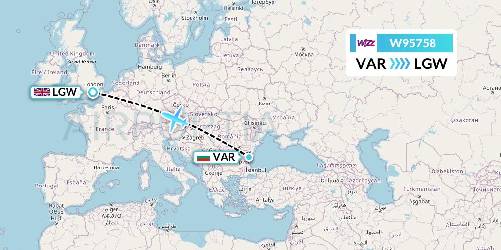 W95758 Wizz Air UK Flight Map: Varna to London