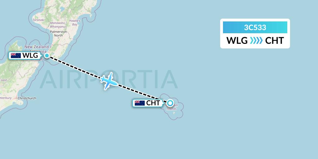 3C533 Air Chathams Flight Map: Wellington to Waitangi