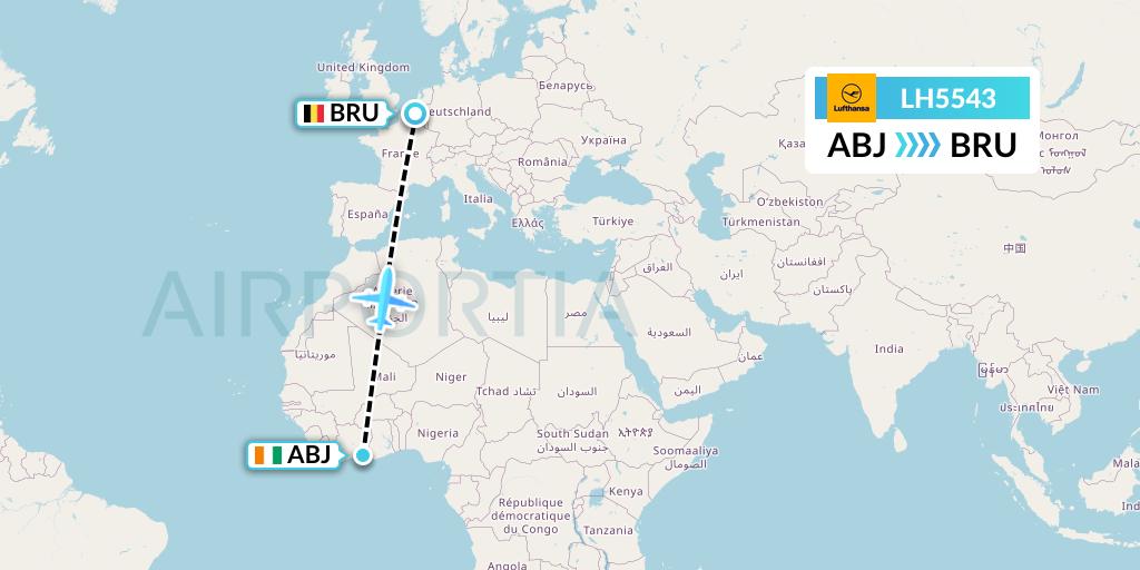 LH5543 Lufthansa Flight Map: Abidjan to Brussels