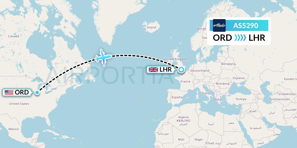 AS5290 Alaska Airlines Flight Map: Chicago to London
