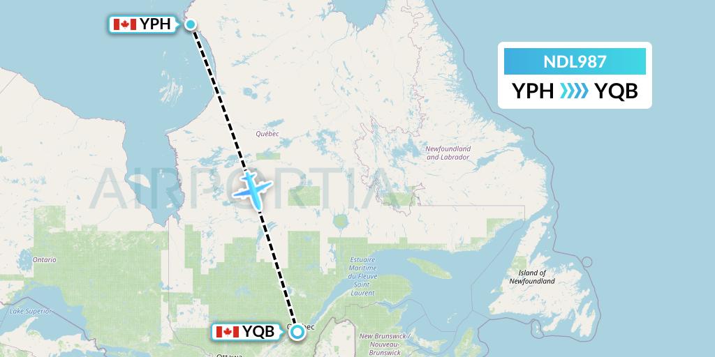 NDL987 Chrono Aviation Flight Map: Inukjuak to Quebec