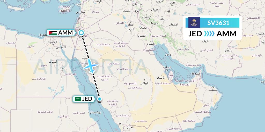 SV3631 Saudi Arabian Airlines Flight Map: Jeddah to Amman