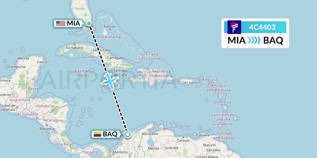 4C4403 LATAM Airlines Colombia Flight Map: Miami to Barranquilla
