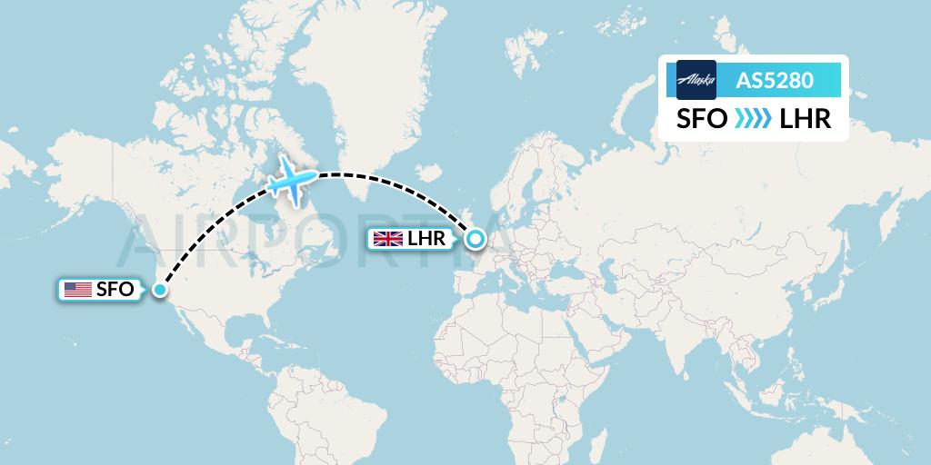 AS5280 Alaska Airlines Flight Map: San Francisco to London