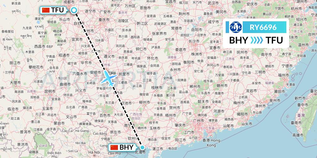 RY6696 Jiangxi Air Flight Map: Beihai to Chengdu