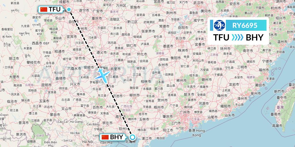 RY6695 Jiangxi Air Flight Map: Chengdu to Beihai