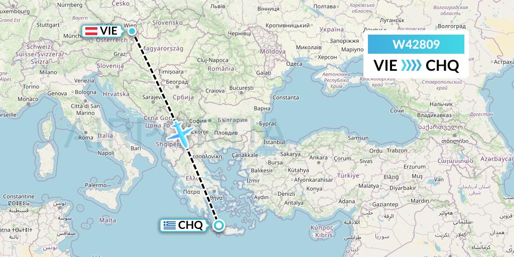 W42809 Wizz Air Malta Flight Map: Vienna to Chania