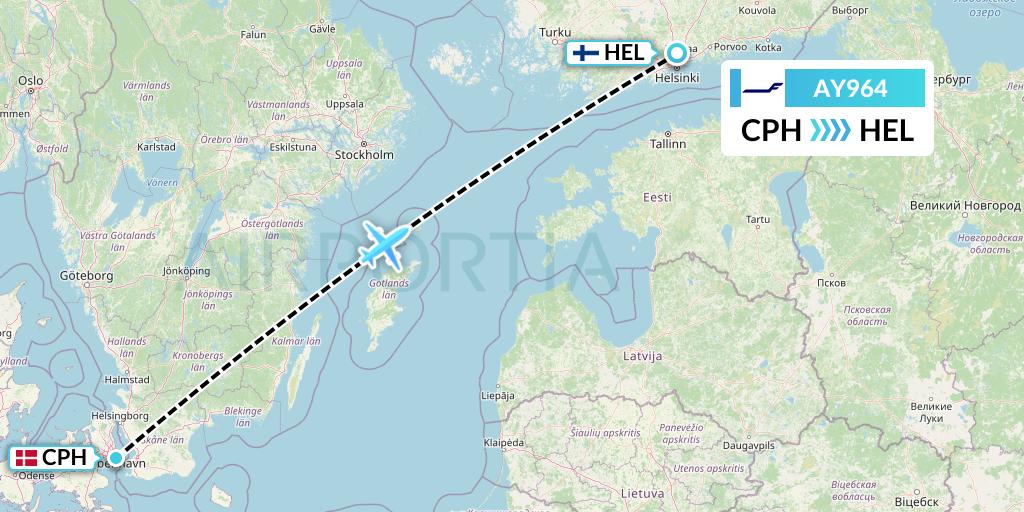 AY964 Finnair Flight Map: Copenhagen to Helsinki