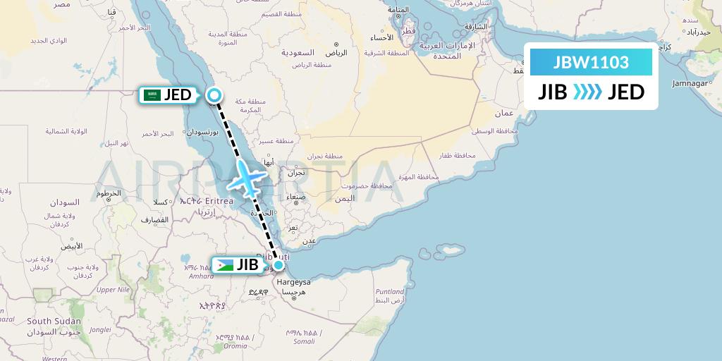 JBW1103 Jubba Airways Flight Map: Djibouti to Jeddah