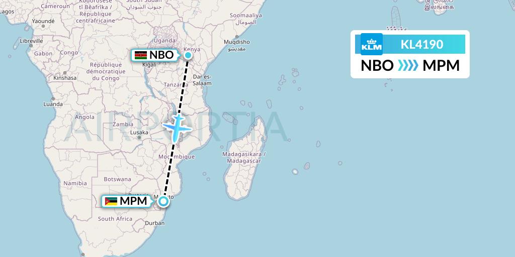 KL4190 KLM Flight Map: Nairobi to Maputo
