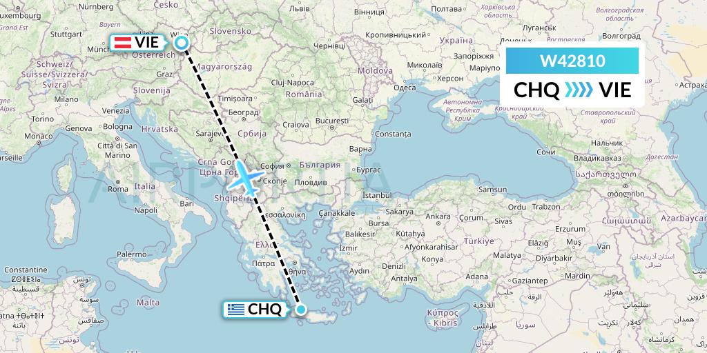 W42810 Wizz Air Malta Flight Map: Chania to Vienna