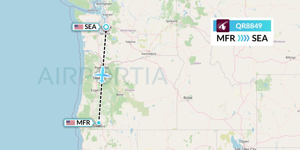 QR8849 Qatar Airways Flight Map: Medford to Seattle