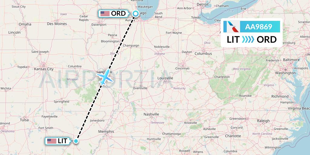 AA9869 American Airlines Flight Map: Little Rock to Chicago