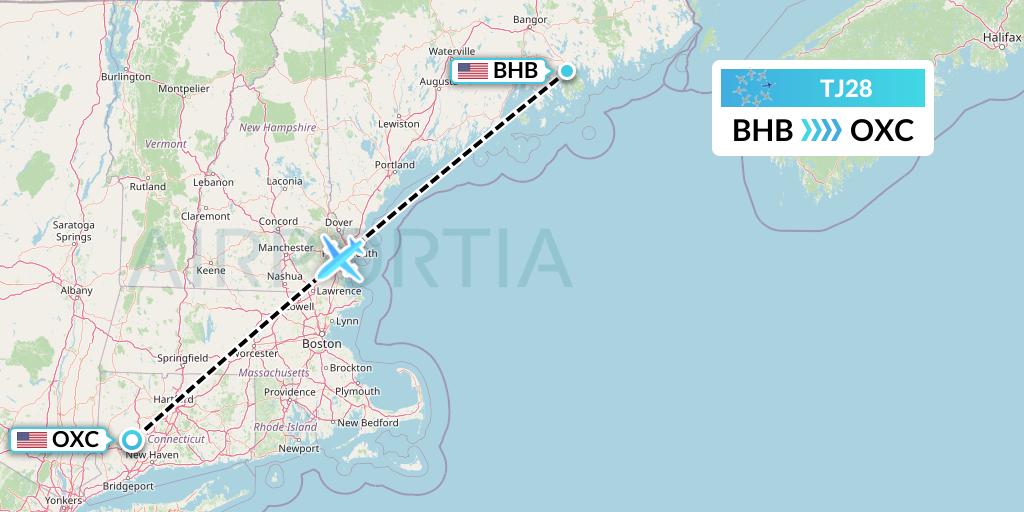 TJ28 Tradewind Aviation Flight Map: Bar Harbor to Oxford