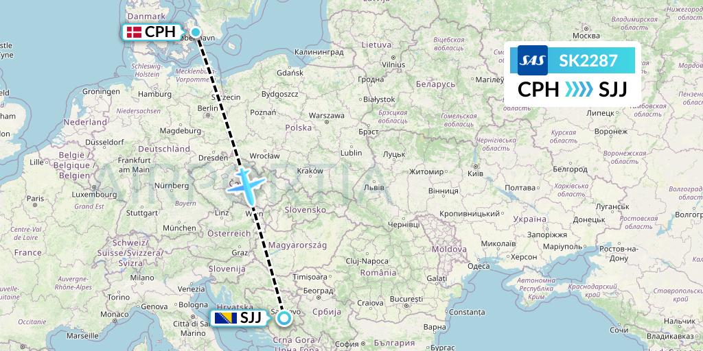 SK2287 SAS Flight Map: Copenhagen to Sarajevo