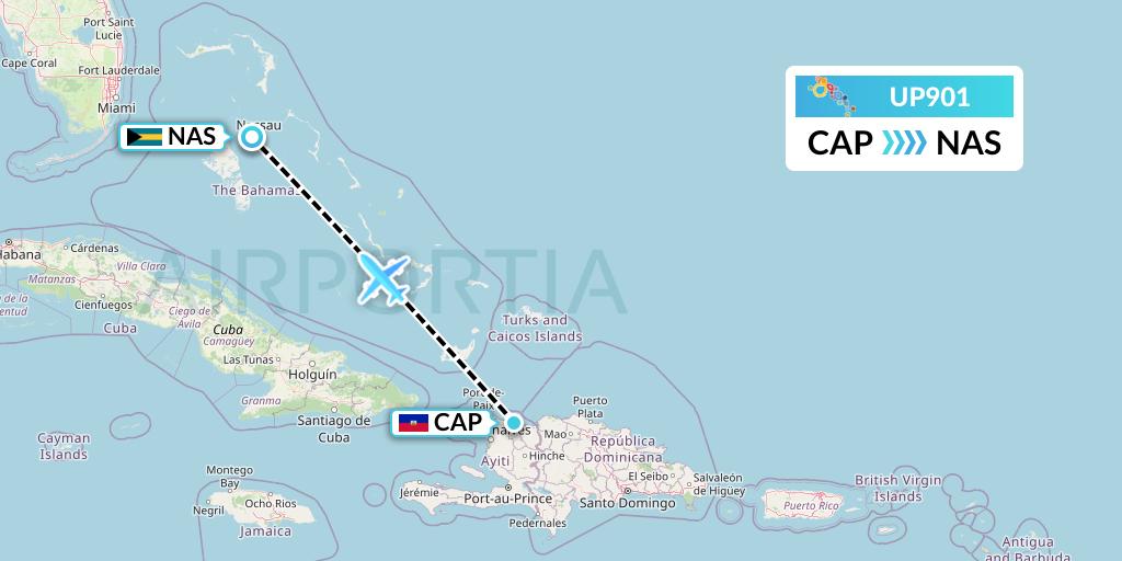 UP901 Bahamasair Flight Map: Cap-Haitien to Nassau