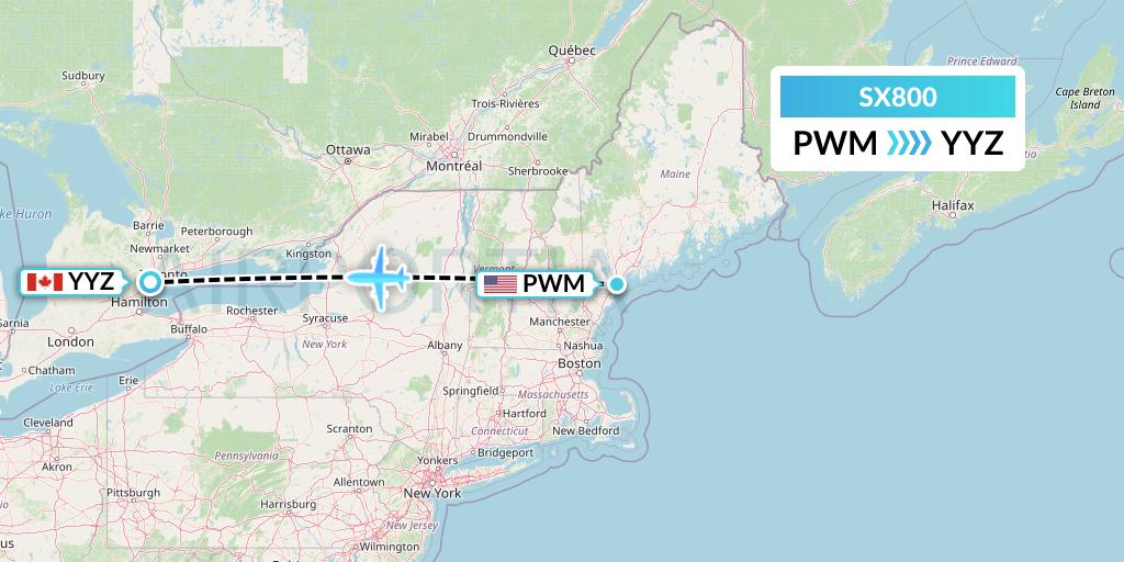 SX800 Flygta Airlines Flight Map: Portland to Toronto
