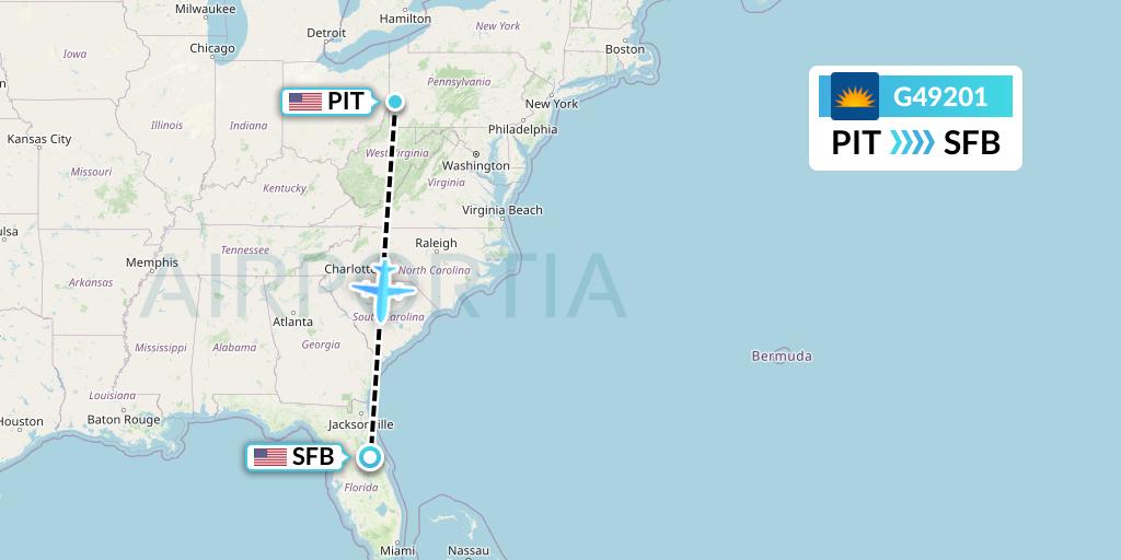 G49201 Allegiant Air Flight Map: Pittsburgh to Orlando