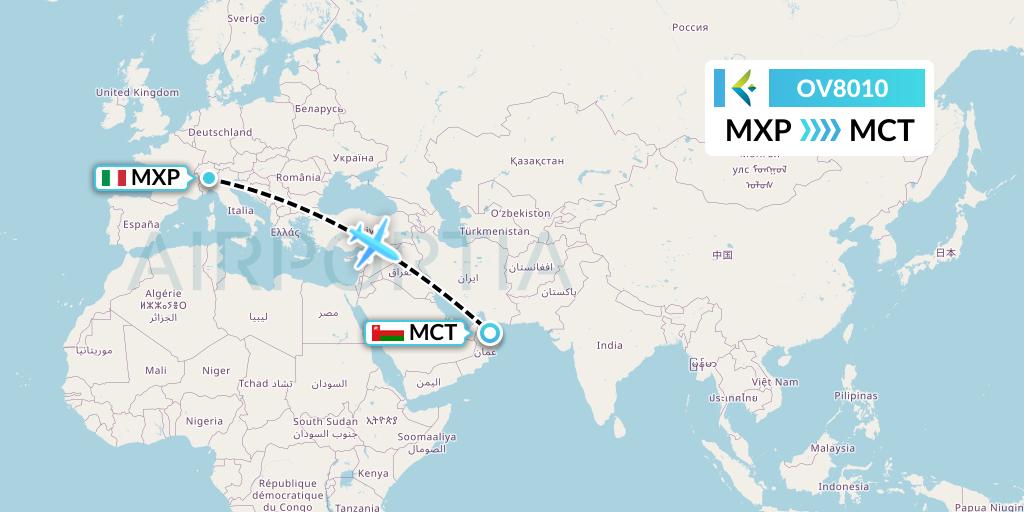 OV8010 SalamAir Flight Map: Milan to Muscat