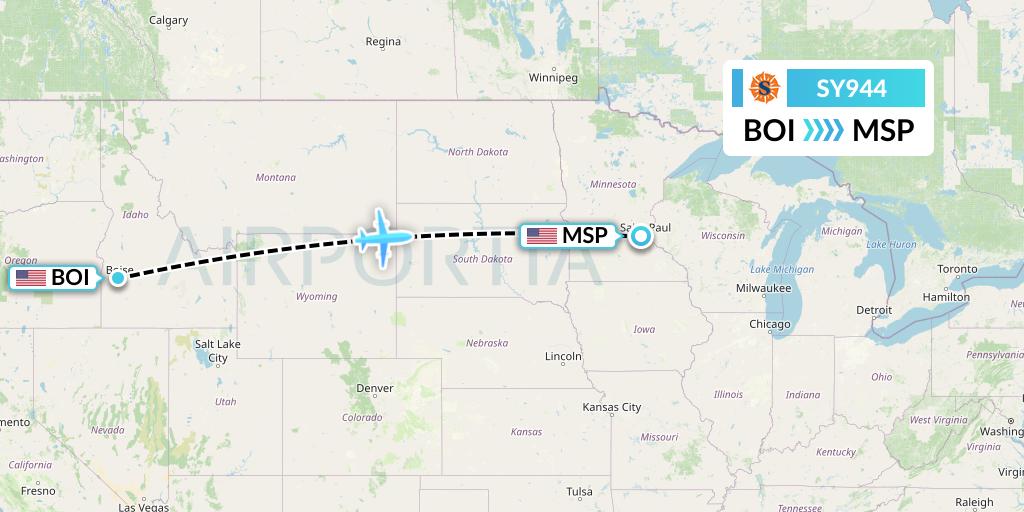 SY944 Sun Country Airlines Flight Map: Boise to Minneapolis