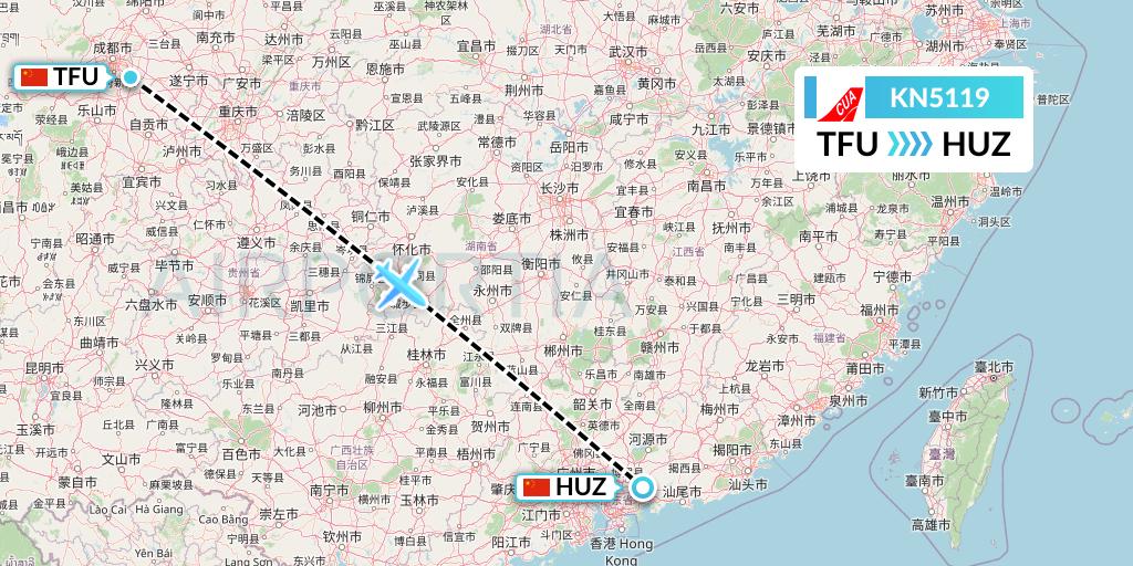 KN5119 China United Airlines Flight Map: Chengdu to Huizhou