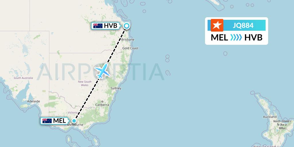 JQ884 Jetstar Airways Flight Map: Melbourne to Hervey Bay