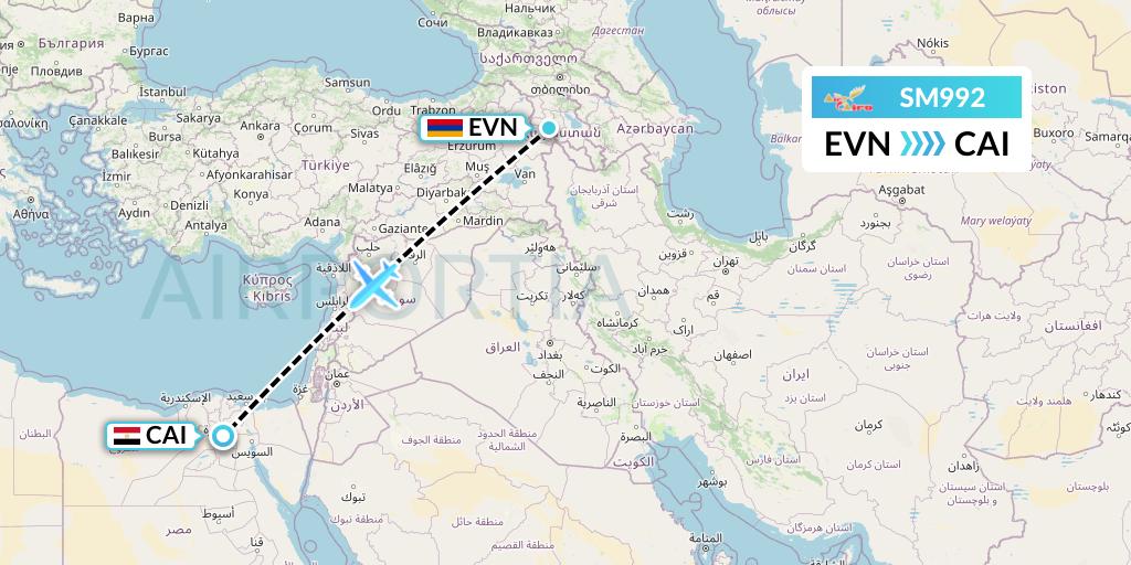 SM992 Air Cairo Flight Map: Yerevan to Cairo