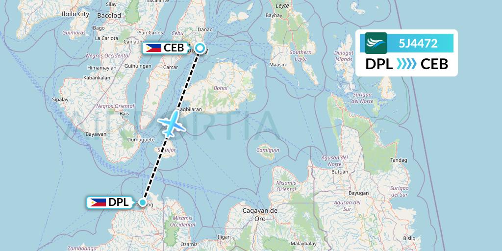 5J4472 CEBU Pacific Air Flight Map: Dipolog to Cebu