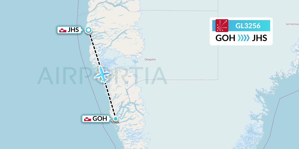 GL3256 Air Greenland Flight Map: Nuuk to Sisimiut