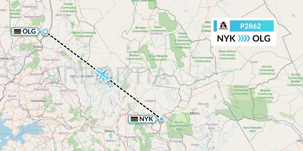 P2862 Airkenya Express Flight Map: Nanyuki to Nairobi